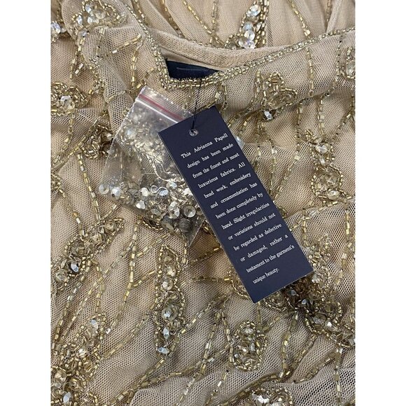 Adrianna Papell Beaded Blouson Long Gown Formal Wedding Sz 12 Champagne Gold - Picture 9 of 16